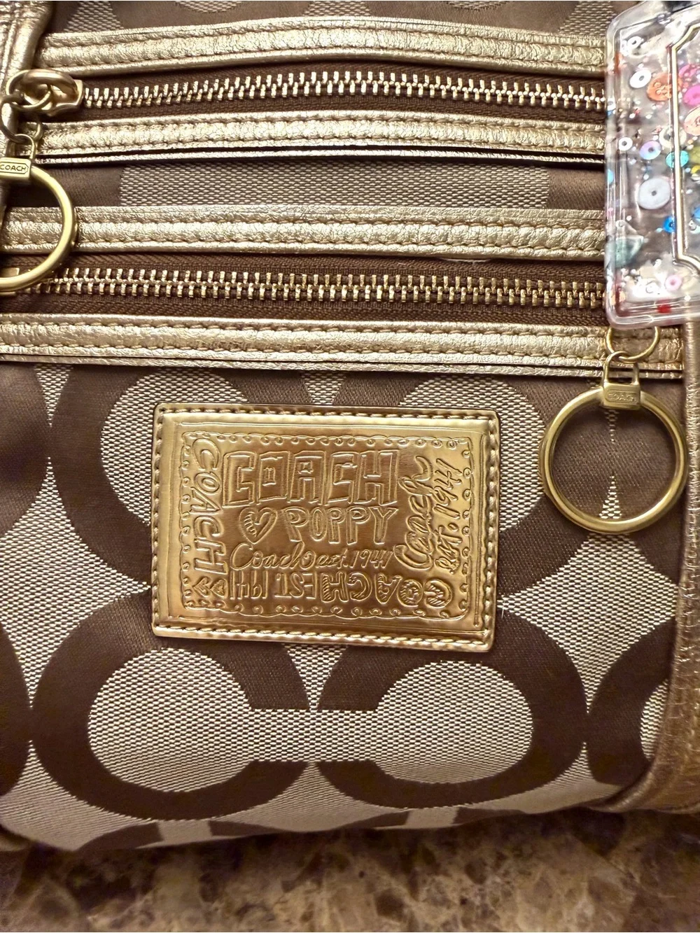 Coach POPPY Tan and Gold Signature Canvas Tote